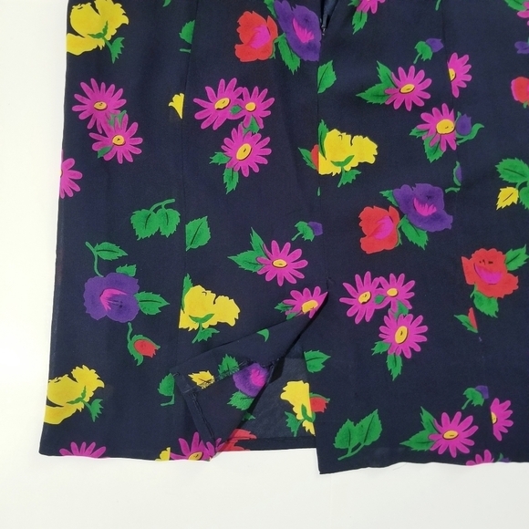 UNGARO Ter Vintage 80s Navy & Multi Silk Floral Print Dress - Picture 10 of 13
